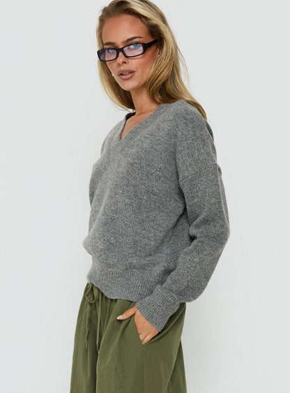 Aylana V Neck Jumper Dark Grey