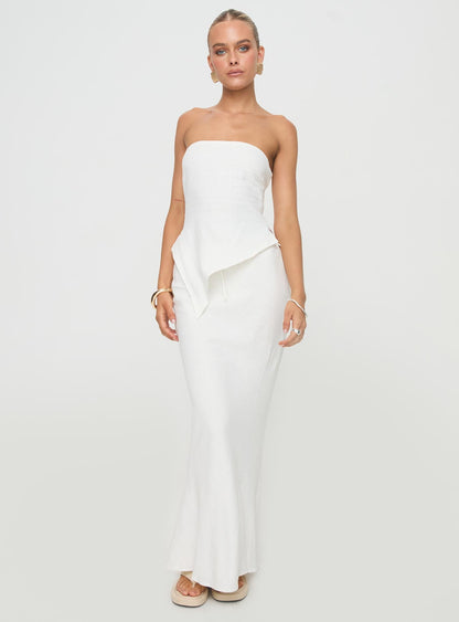 Birdie Asymmetric Linen Blend Top White