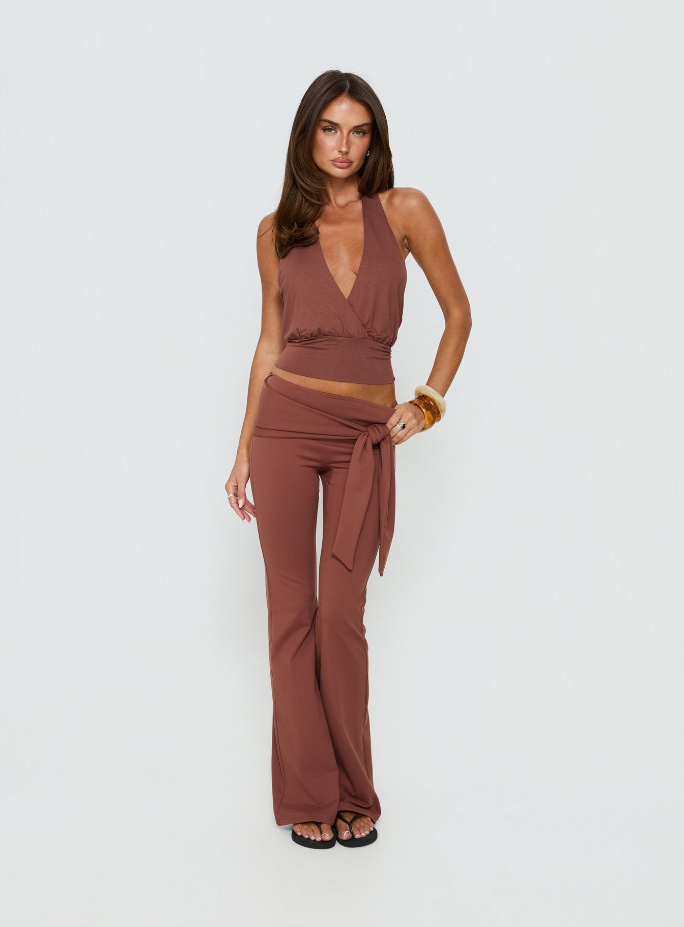 Arabele Halter Wrap Top Brown