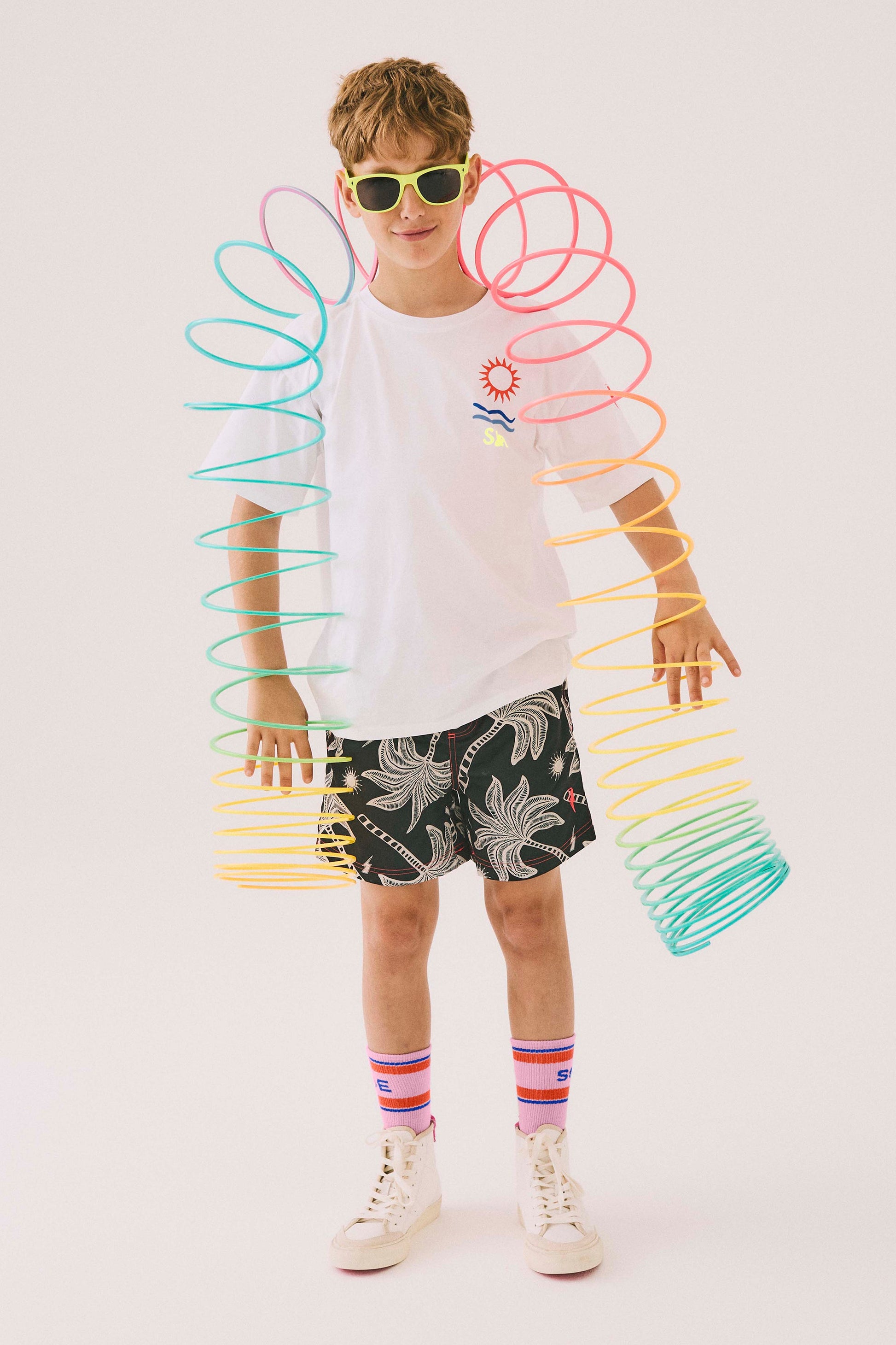 Kids Black with Off White Palm Spring Swim Shorts