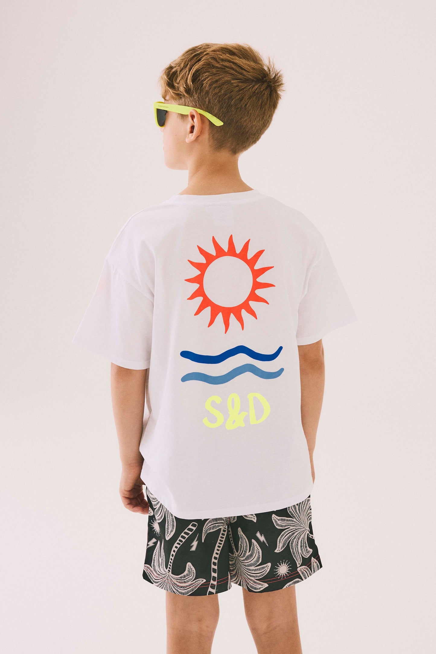 Kids Black with Off White Palm Spring Swim Shorts