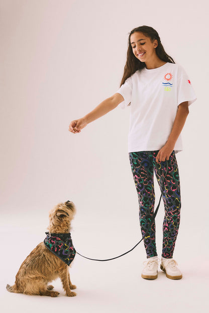 Kids Grey with Rainbow Shadow Leopard Leggings