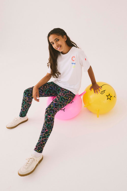 Kids Grey with Rainbow Shadow Leopard Leggings