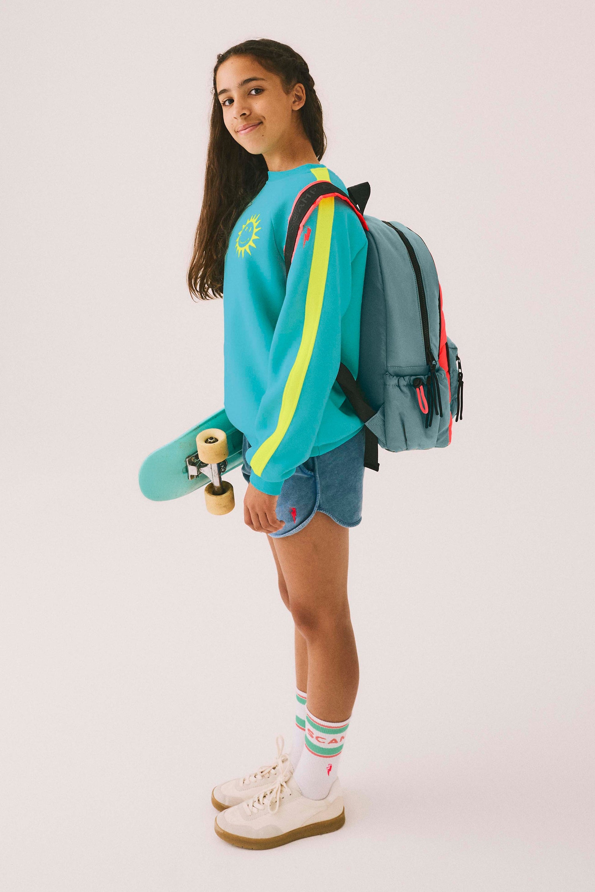 Kids Bright Green with Neon Coral Colourblock Sweatshirt