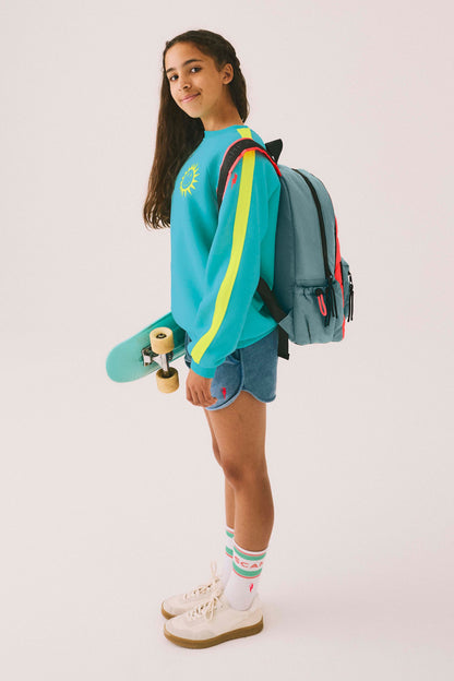 Kids Bright Green with Neon Coral Colourblock Sweatshirt