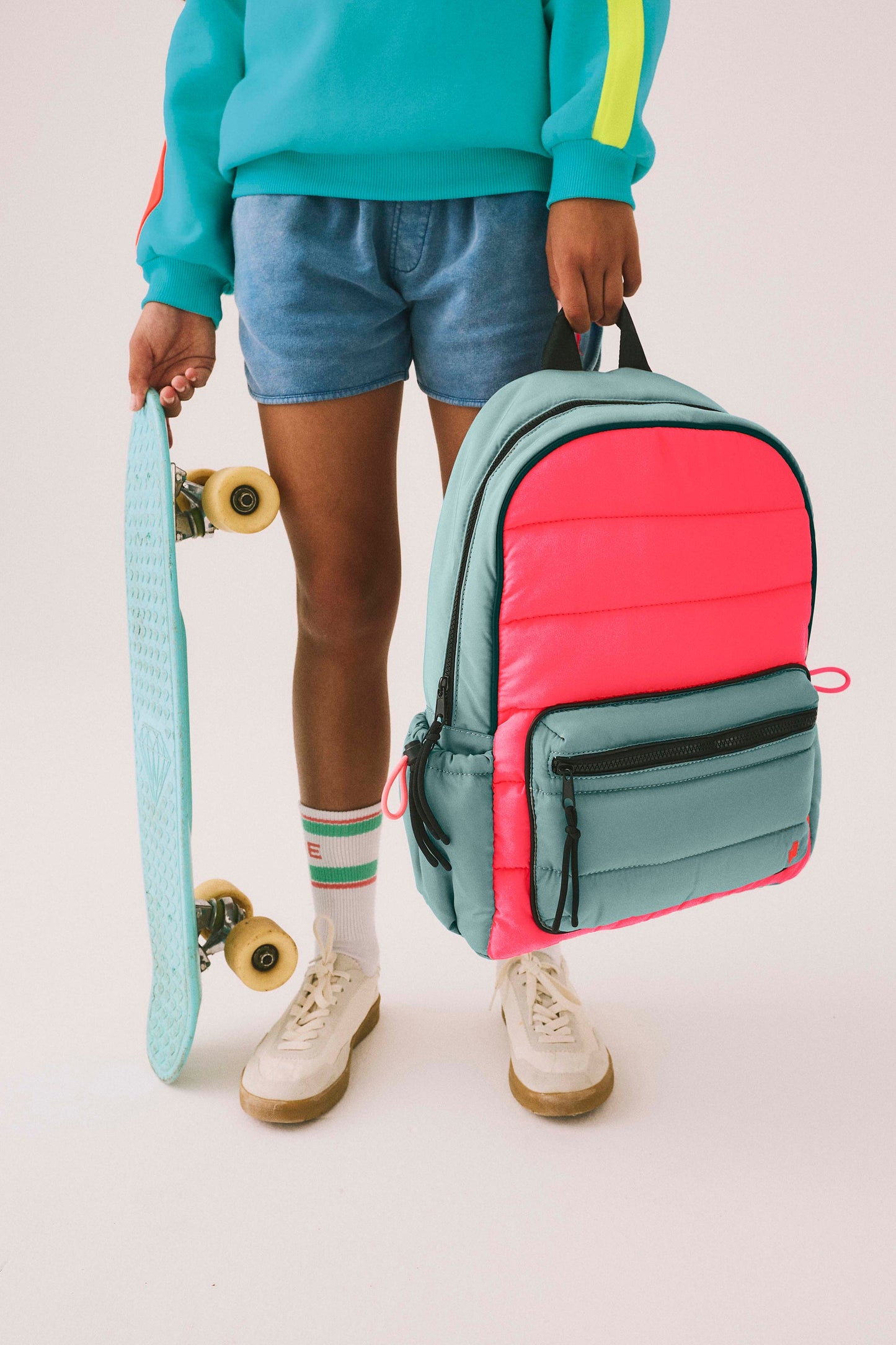 Khaki with Neon Coral Puffer Backpack