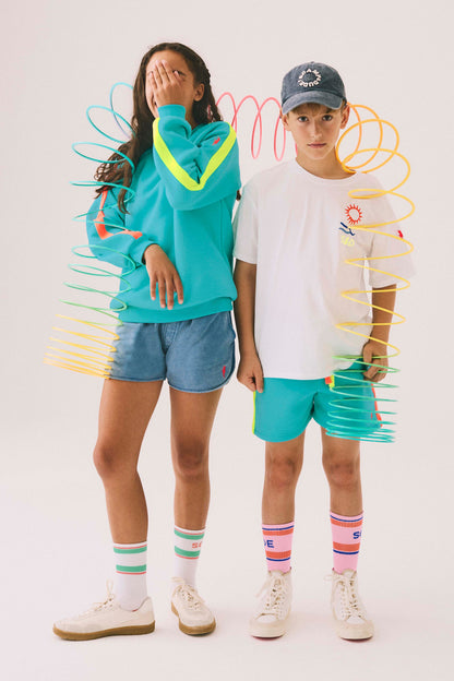 Kids Bright Green with Neon Coral Colourblock Sweatshirt