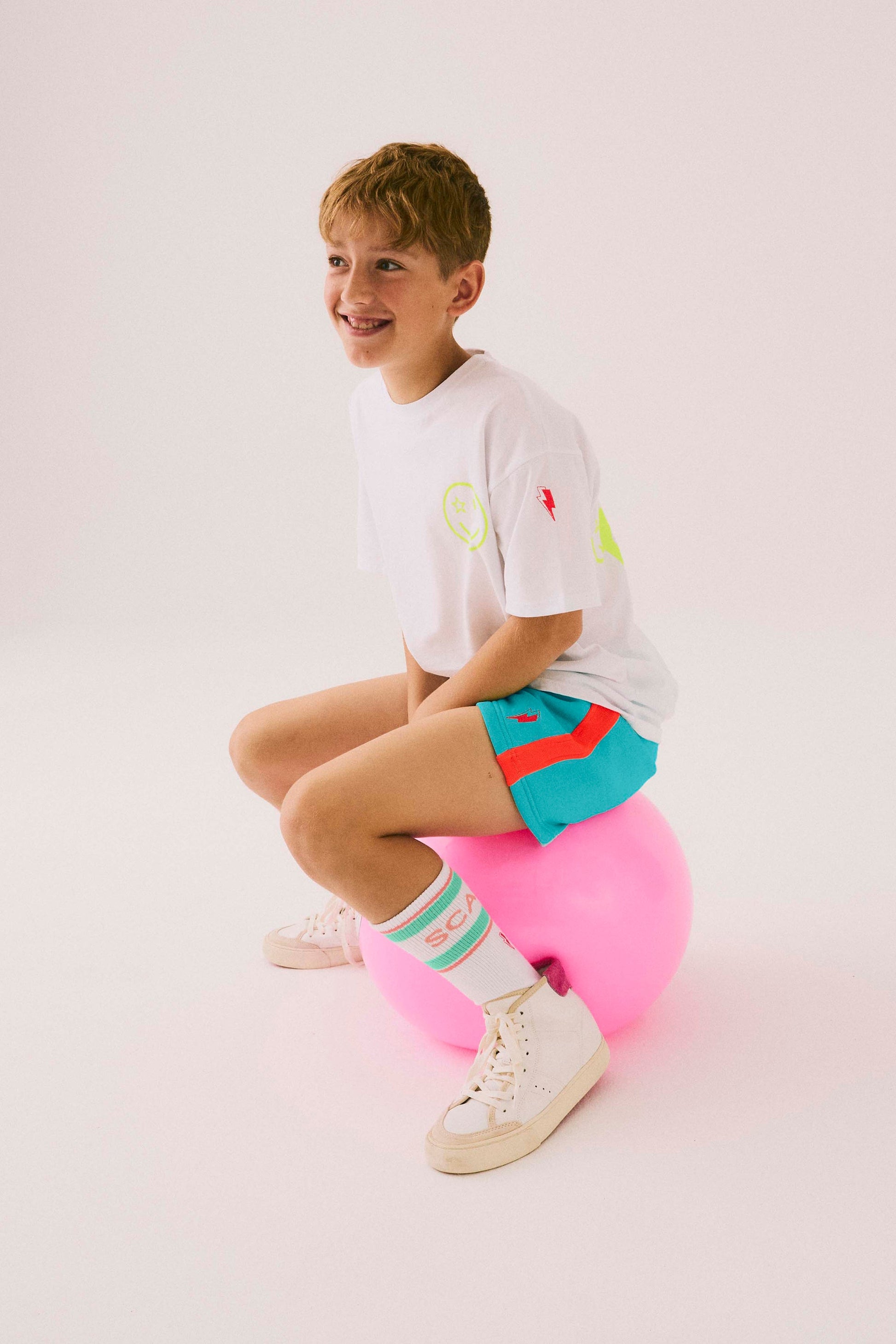 Kids White with Neon Yellow Smile Back Slogan Relaxed T-Shirt