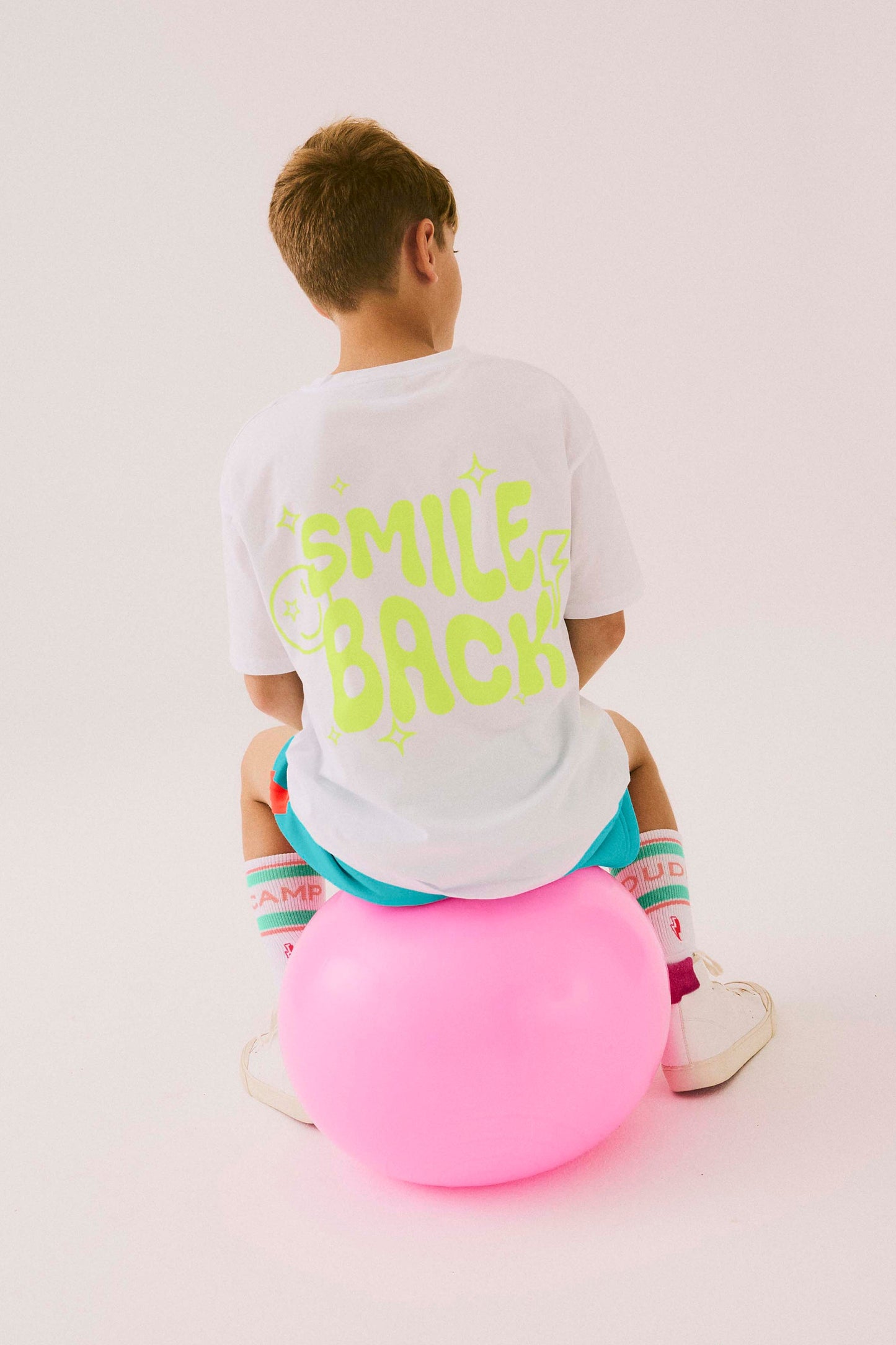 Kids White with Neon Yellow Smile Back Slogan Relaxed T-Shirt