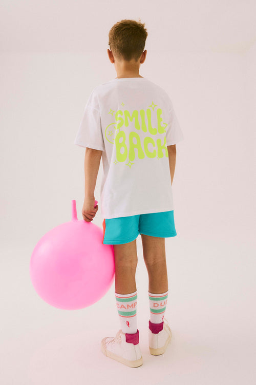 Kids White with Neon Yellow Smile Back Slogan Relaxed T-Shirt