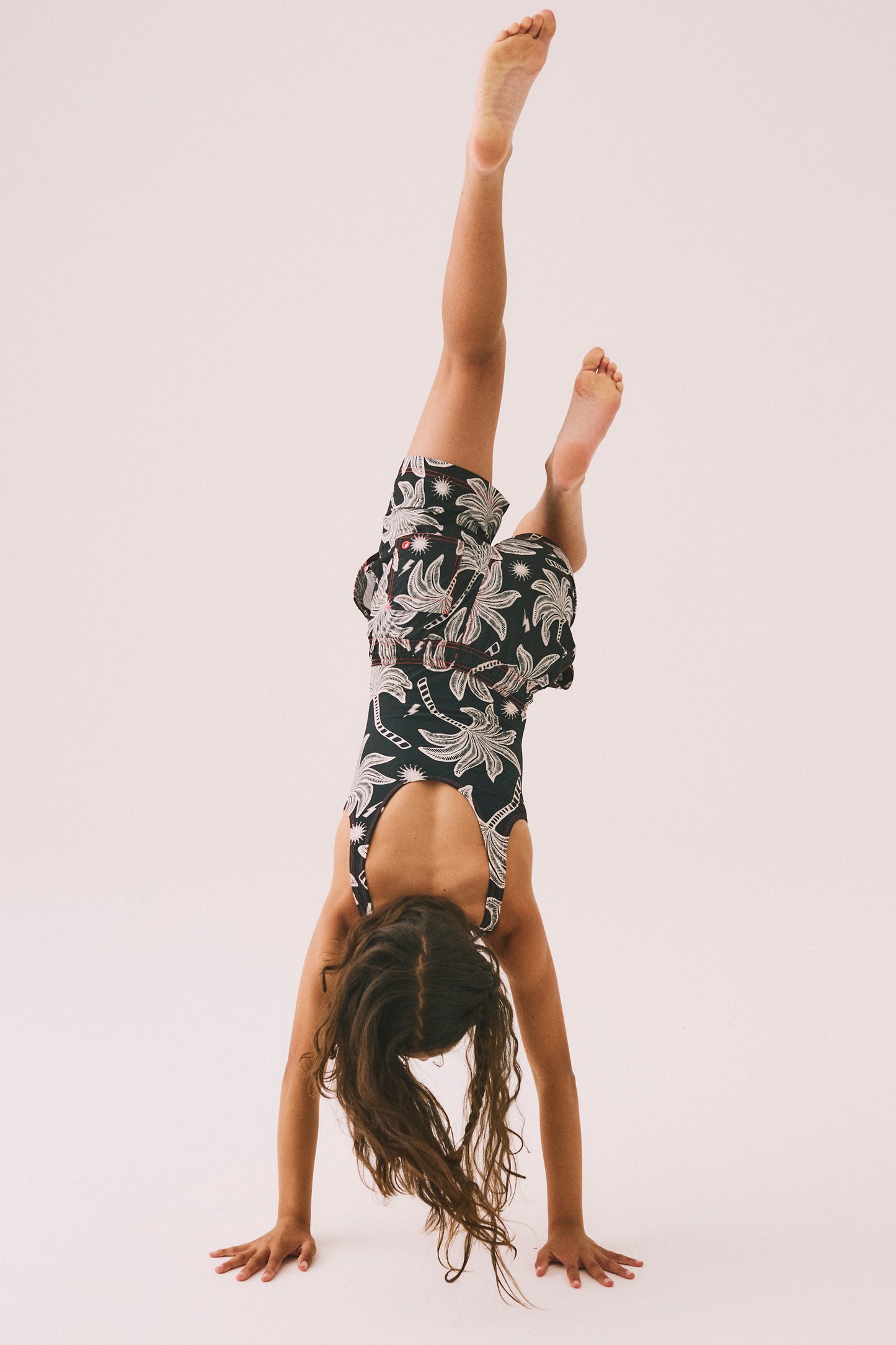 Kids Black with Off White Palm Spring Swim Shorts