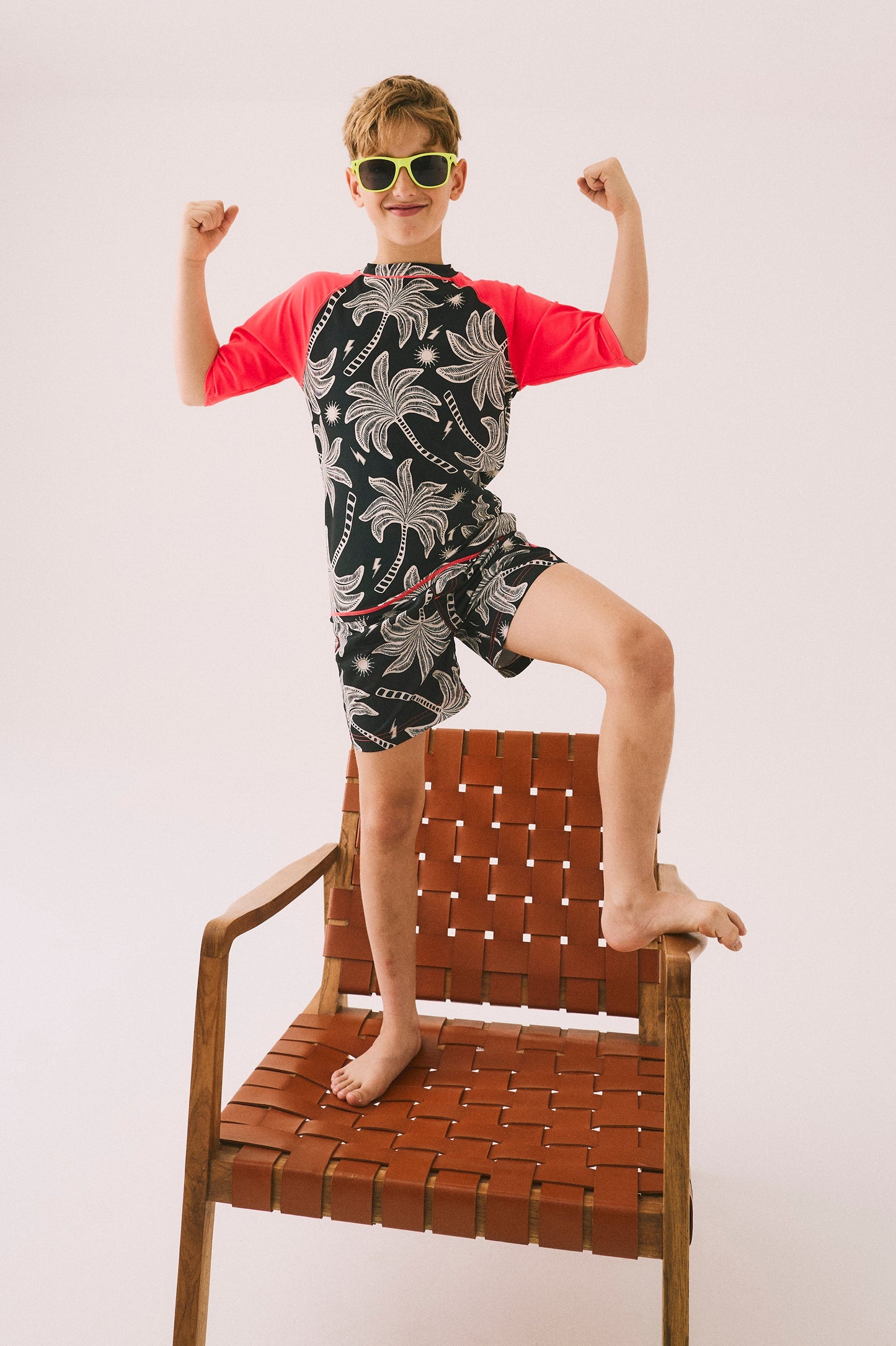 Kids Black with Off White Palm Spring Swim Shorts