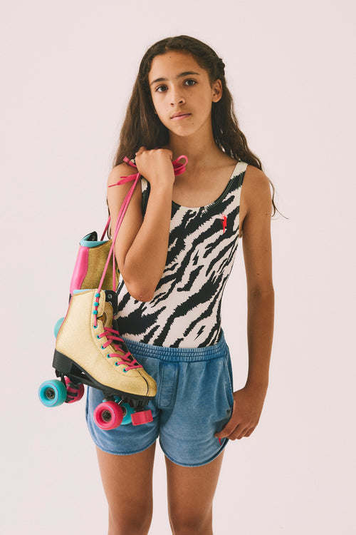 Kids Ivory with Black Shadow Tiger Swimsuit