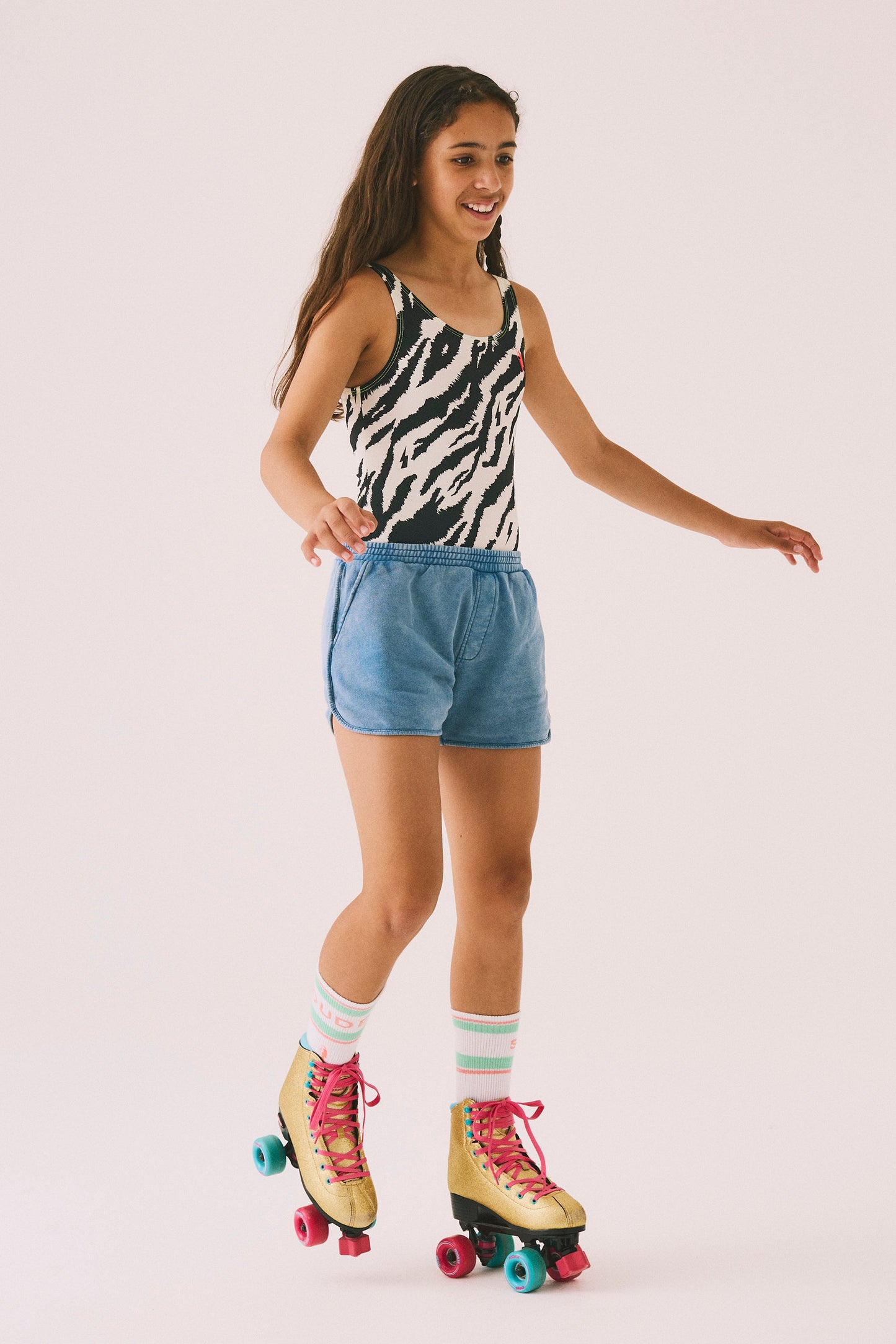 Kids Ivory with Black Shadow Tiger Swimsuit