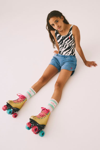 Kids Ivory with Black Shadow Tiger Swimsuit