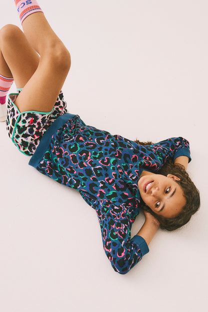 Kids Ivory with Rainbow Shadow Leopard Shorts