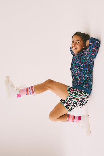 Kids Teal with Rainbow Shadow Leopard Oversized Sweatshirt