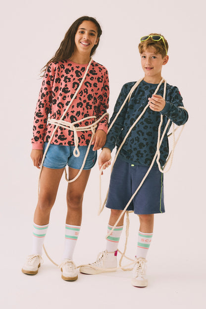 Big Kids Washed Navy with Black Leopard Classic Sweatshirt