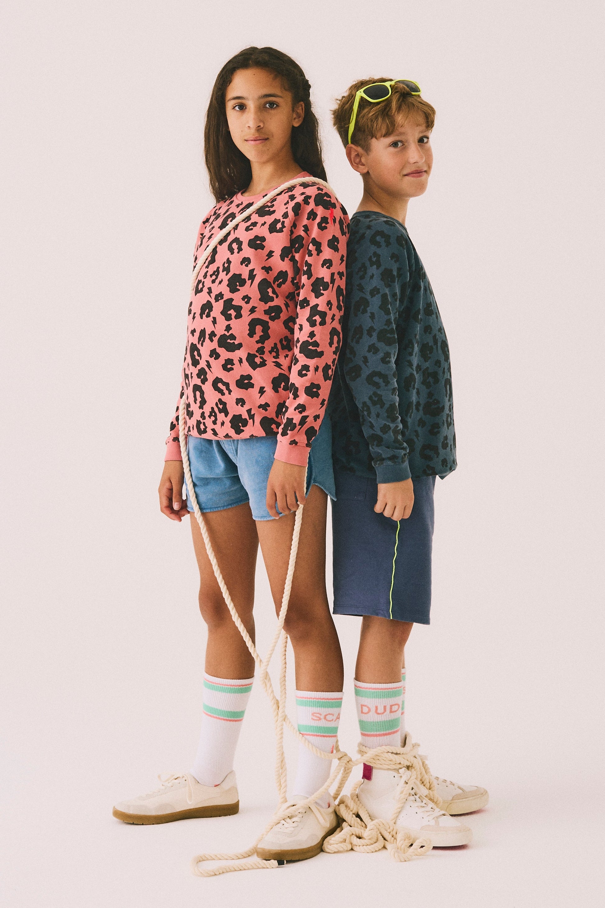 Big Kids Washed Navy with Black Leopard Classic Sweatshirt