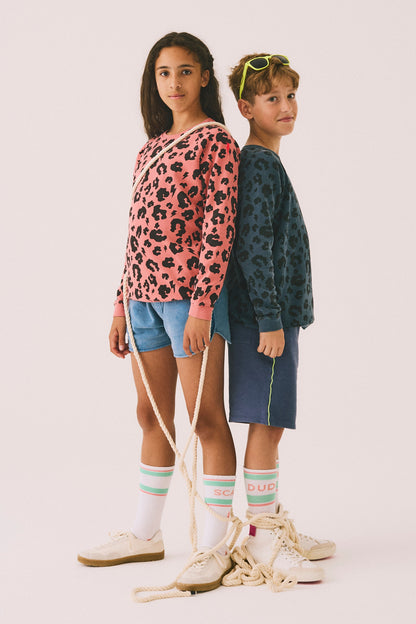 Big Kids Washed Navy with Black Leopard Classic Sweatshirt