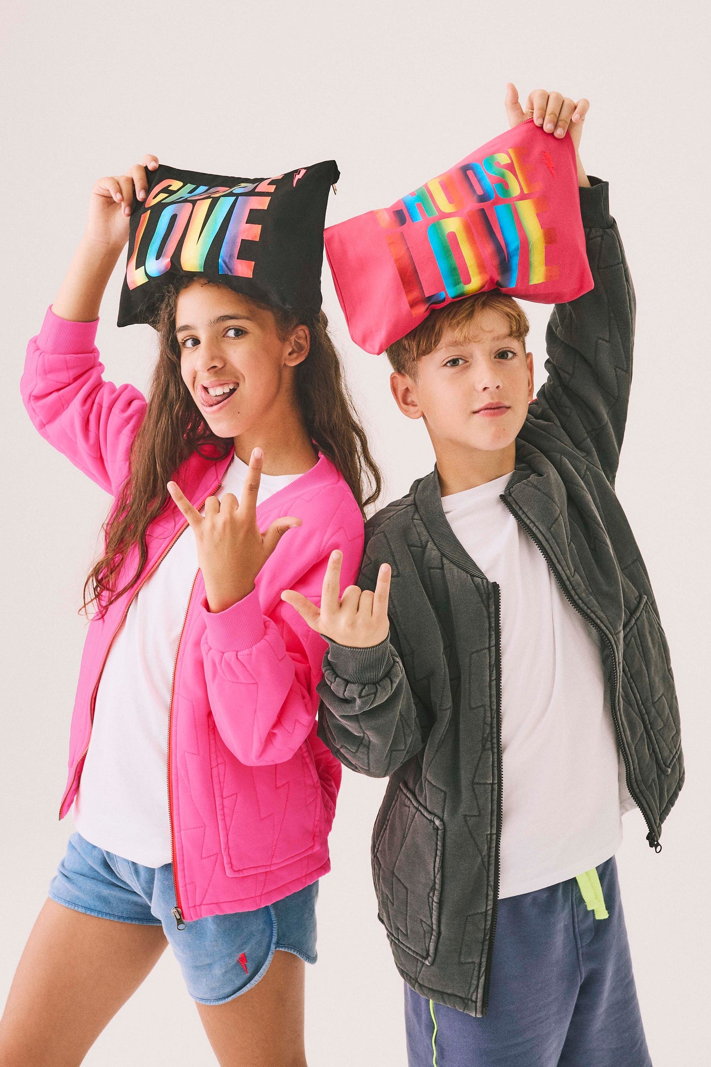 Kids Washed Black Lightning Bolt Quilted Bomber Jacket