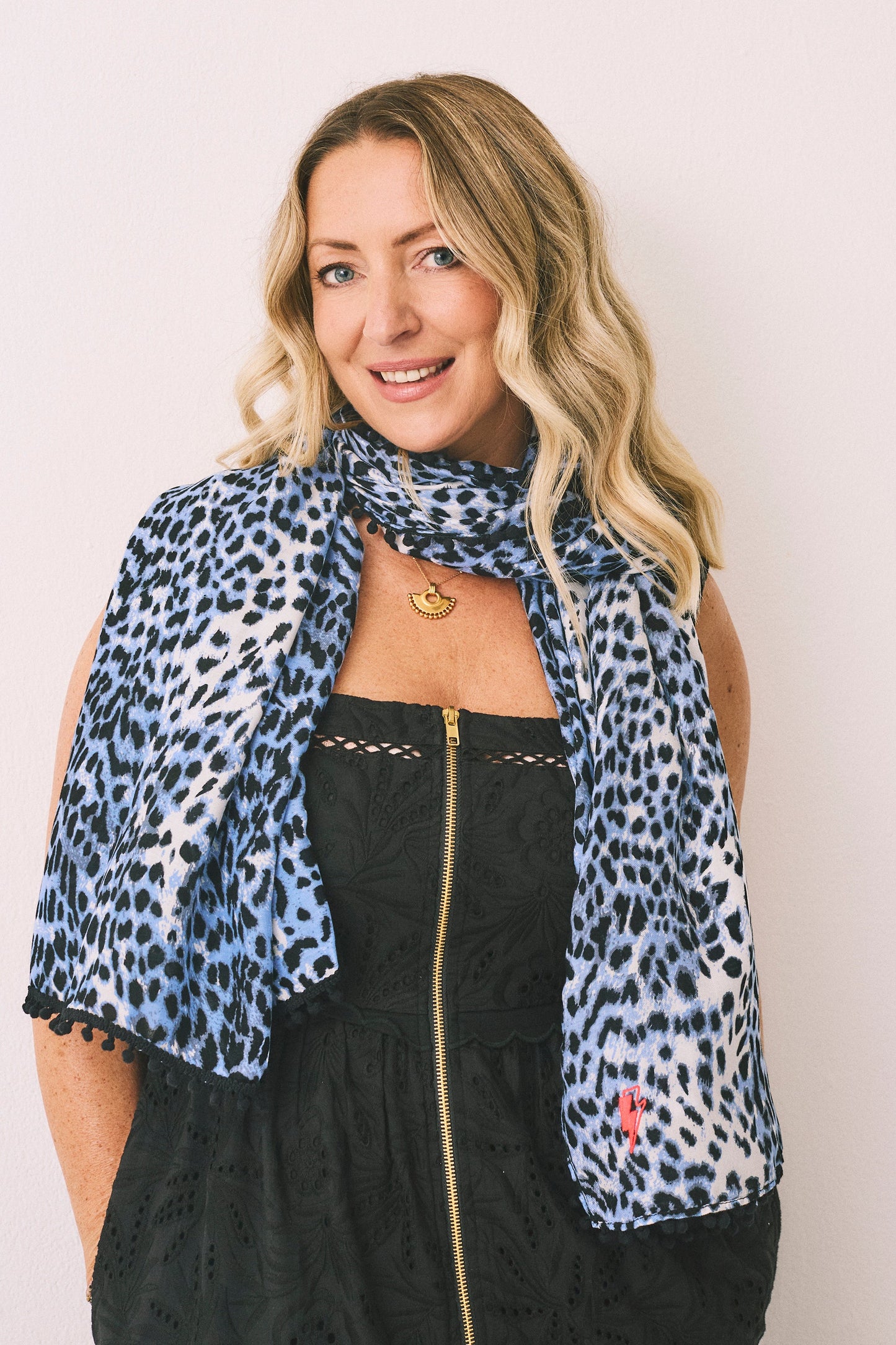 Scamp & Dude x Lauren Laverne White with Blue and Grey Cheetah Charity Super Scarf