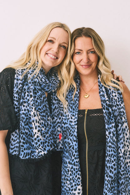 Scamp & Dude x Lauren Laverne White with Blue and Grey Cheetah Charity Super Scarf