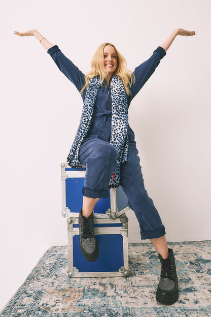 Scamp & Dude x Lauren Laverne White with Blue and Grey Cheetah Charity Super Scarf