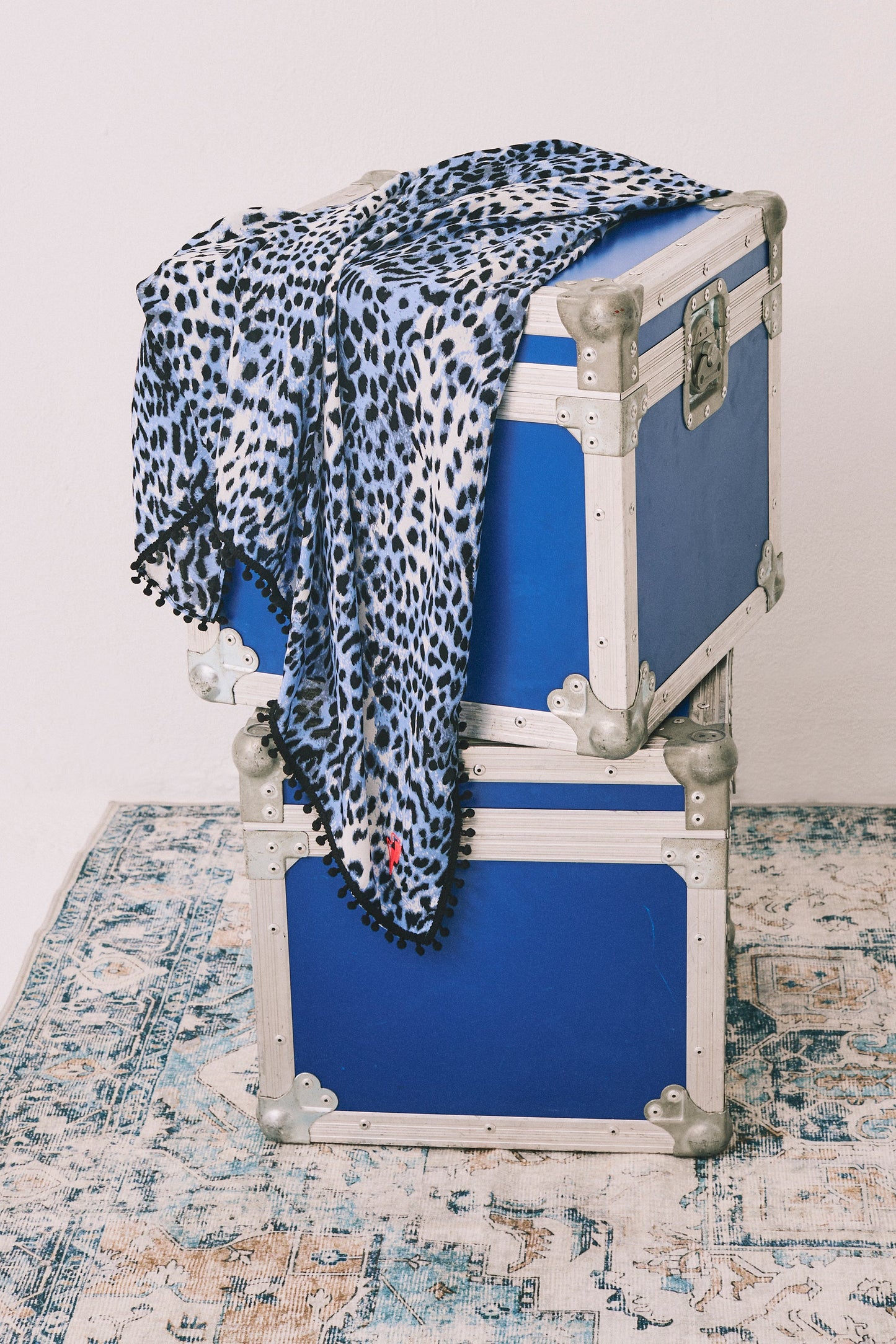 Scamp & Dude x Lauren Laverne White with Blue and Grey Cheetah Charity Super Scarf