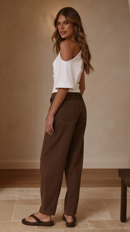 Cleora Barrel Jeans - Chocolate