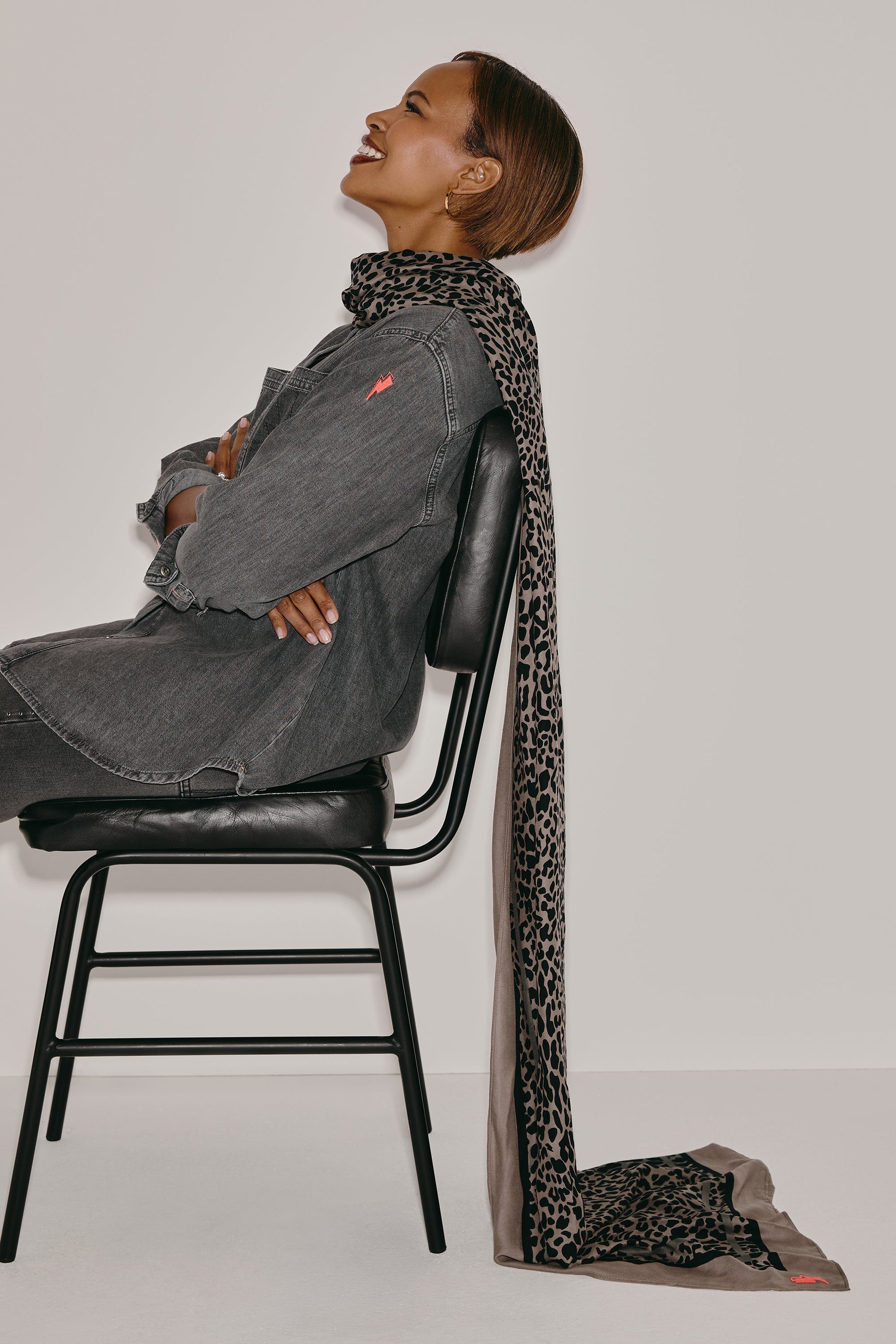 Scamp & Dude x Sabrina Elba Taupe with Grey Wild Leopard Charity Super Scarf