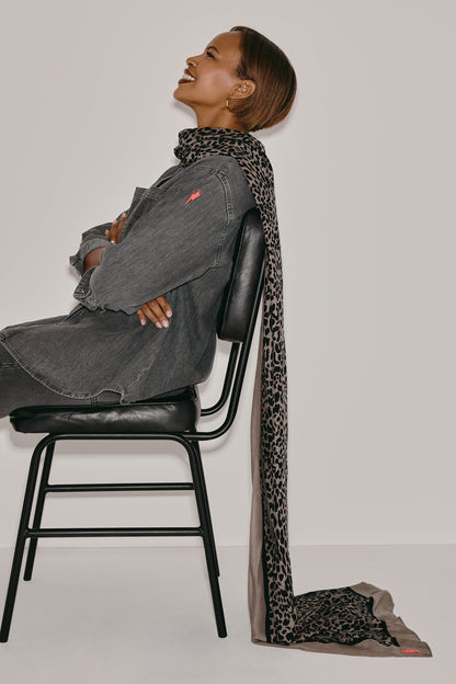 Scamp & Dude x Sabrina Elba Taupe with Grey Wild Leopard Charity Super Scarf