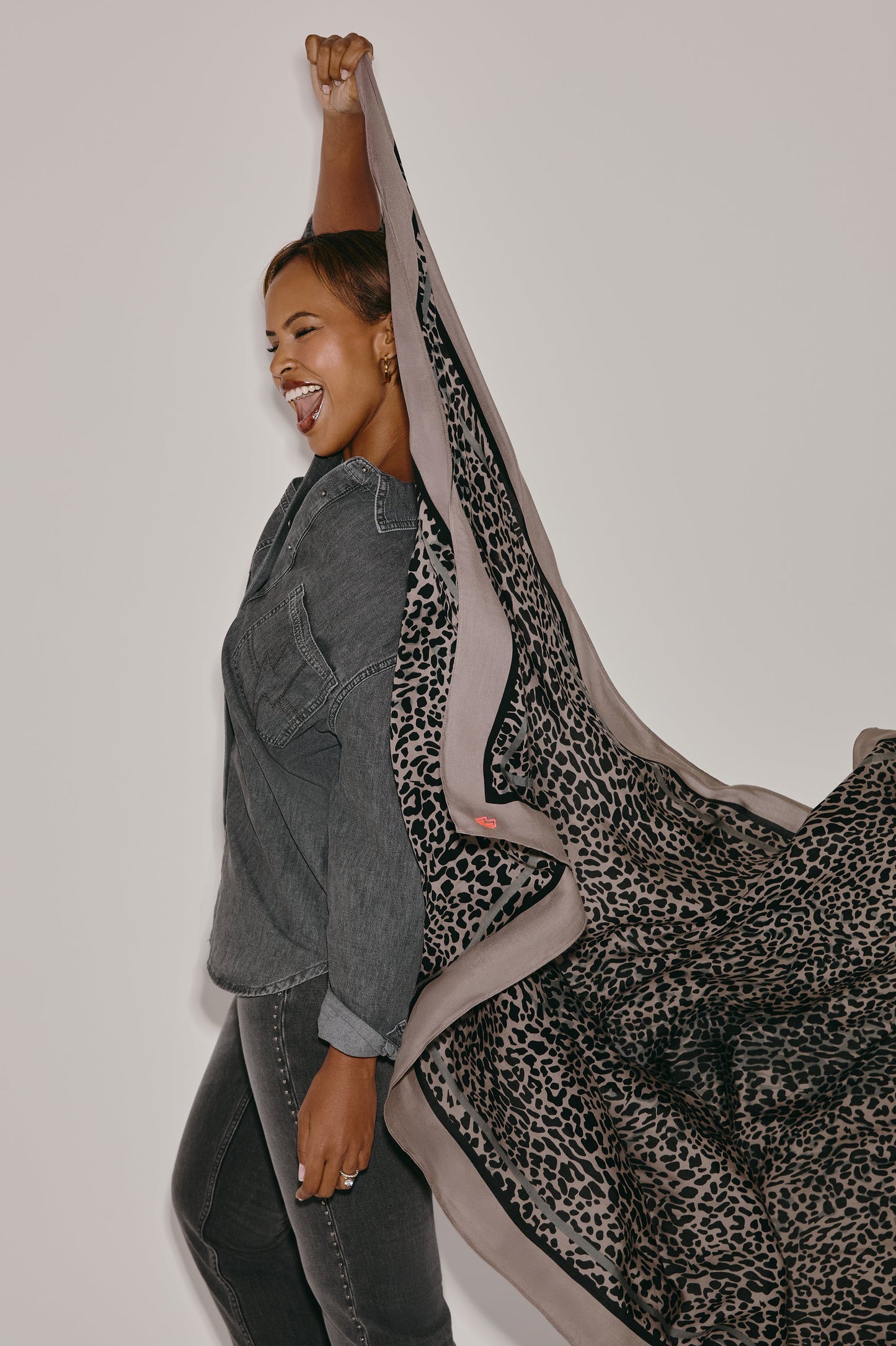 Scamp & Dude x Sabrina Elba Taupe with Grey Wild Leopard Charity Super Scarf