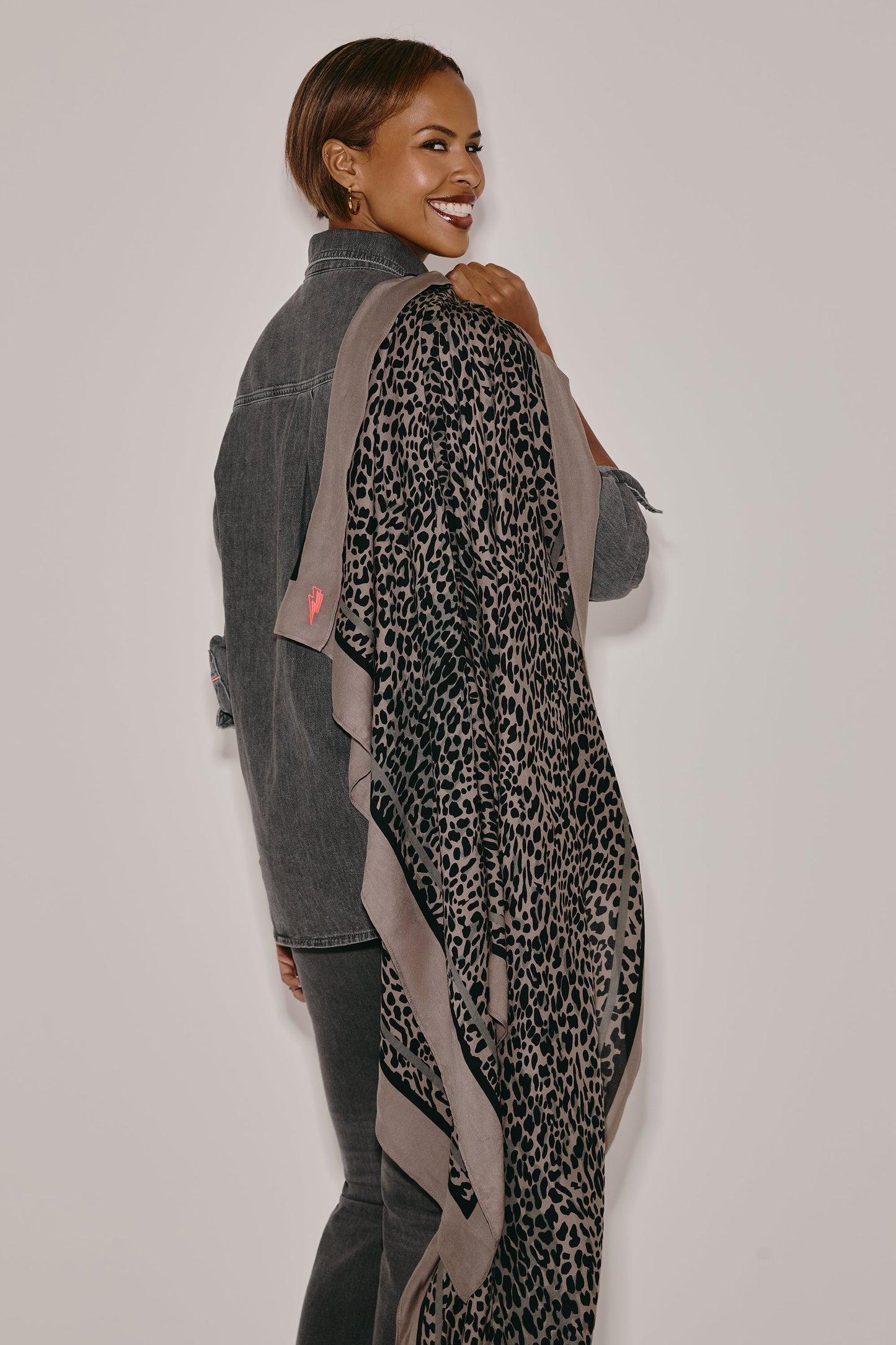 Scamp & Dude x Sabrina Elba Taupe with Grey Wild Leopard Charity Super Scarf
