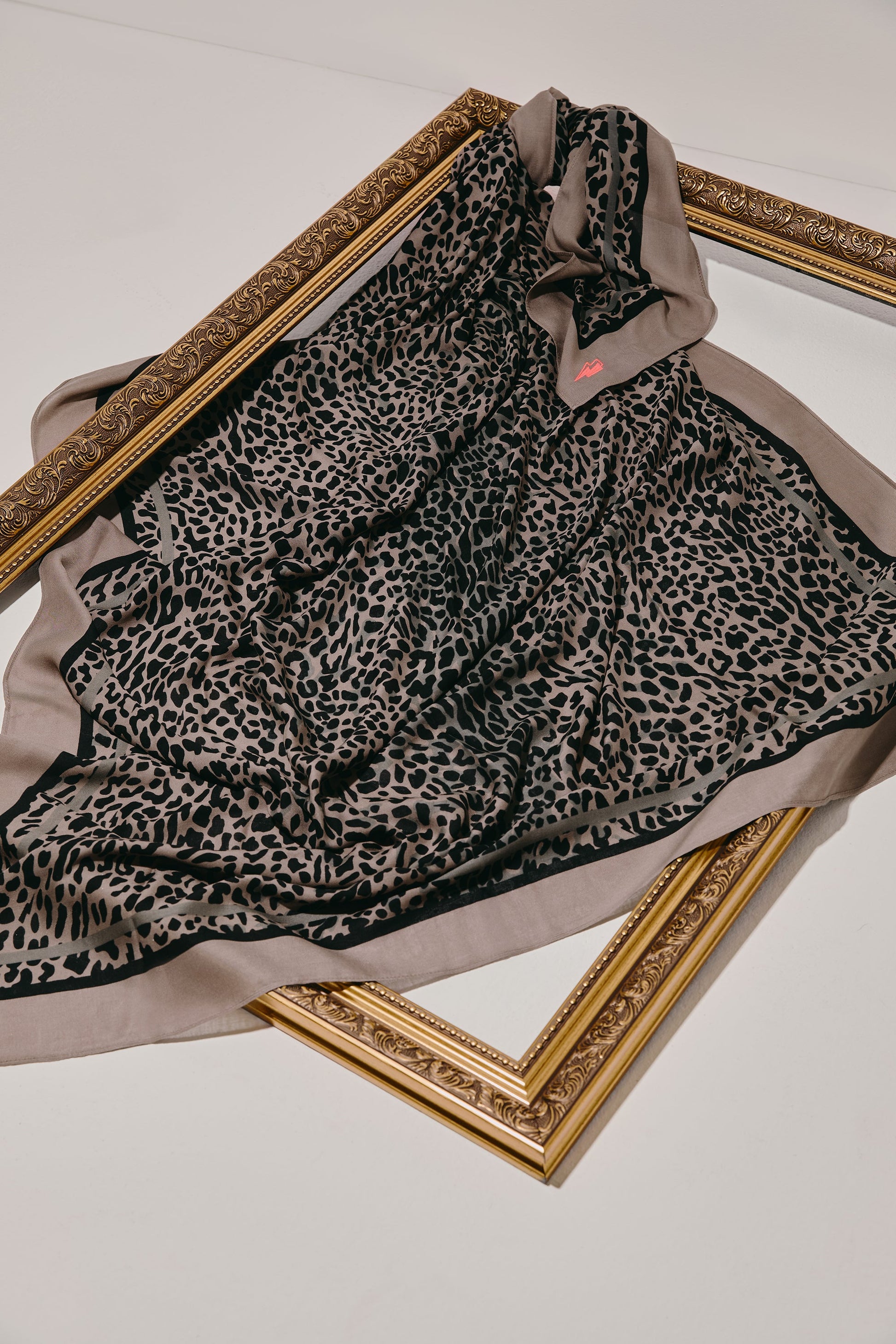 Scamp & Dude x Sabrina Elba Taupe with Grey Wild Leopard Charity Super Scarf