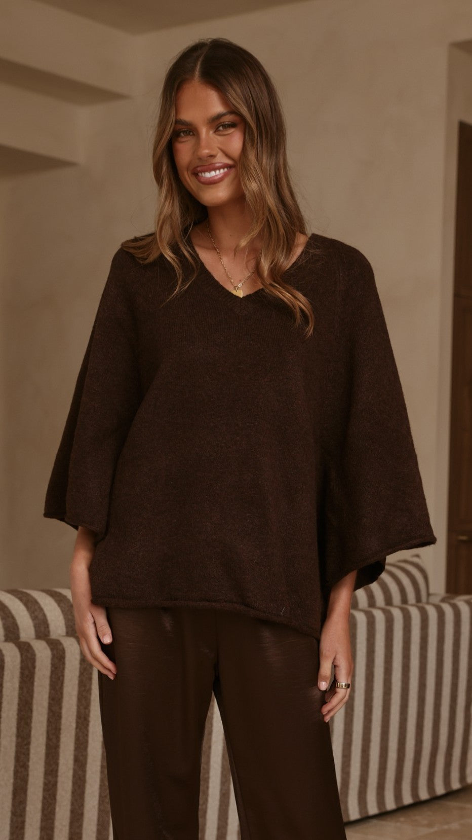 Paisley V Neck Knit - Chocolate