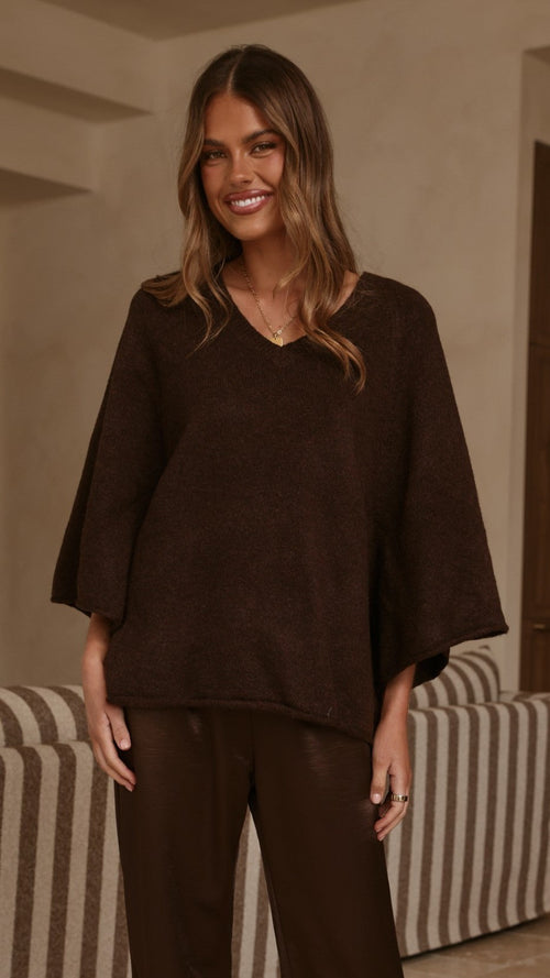 Paisley V Neck Knit - Chocolate