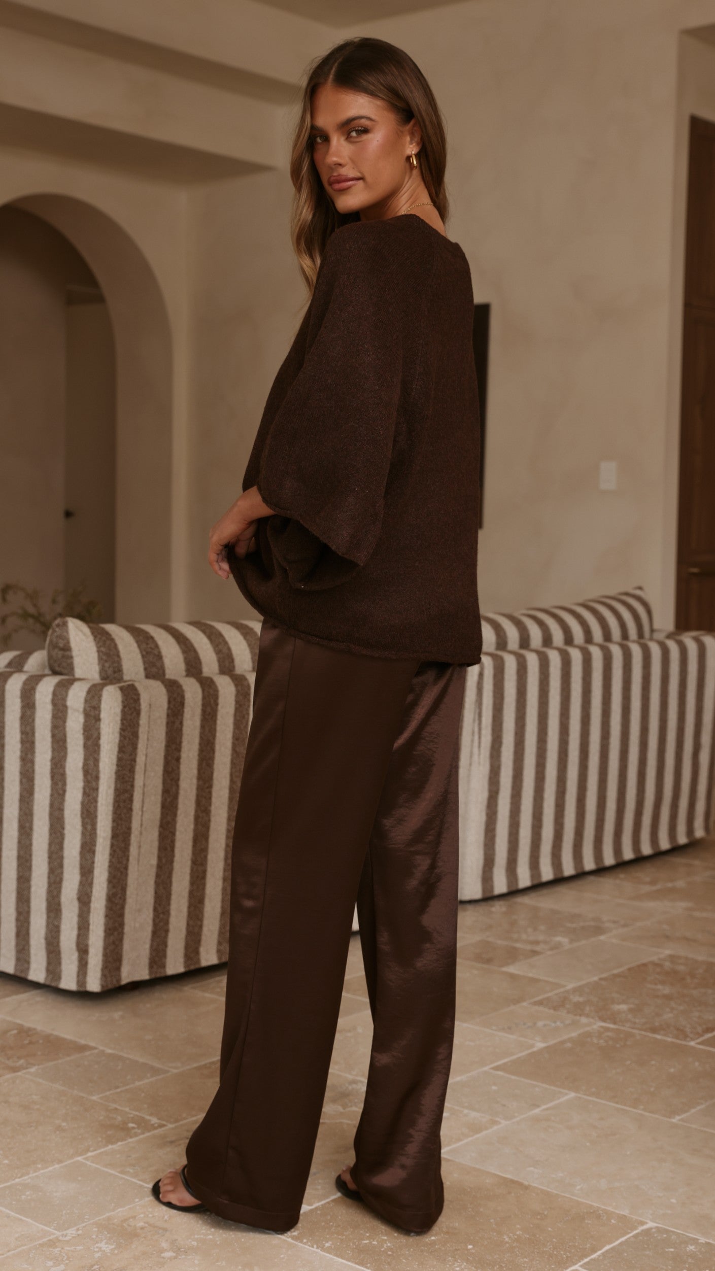 Paisley V Neck Knit - Chocolate