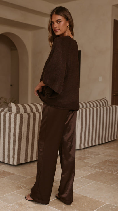 Paisley V Neck Knit - Chocolate