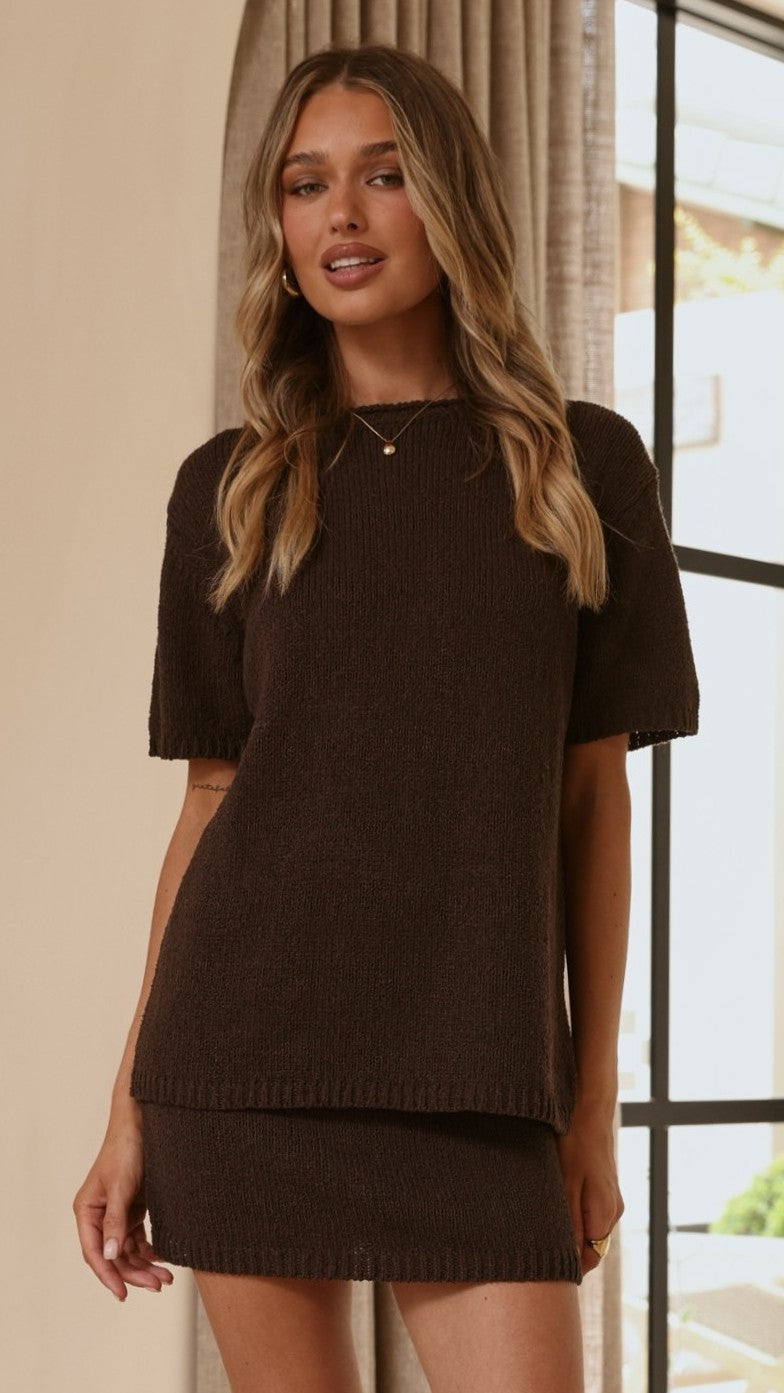 Casey Oversized Knit Tee - Chocolate
