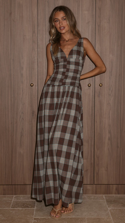 Sanya Maxi Dress - Chocolate Check