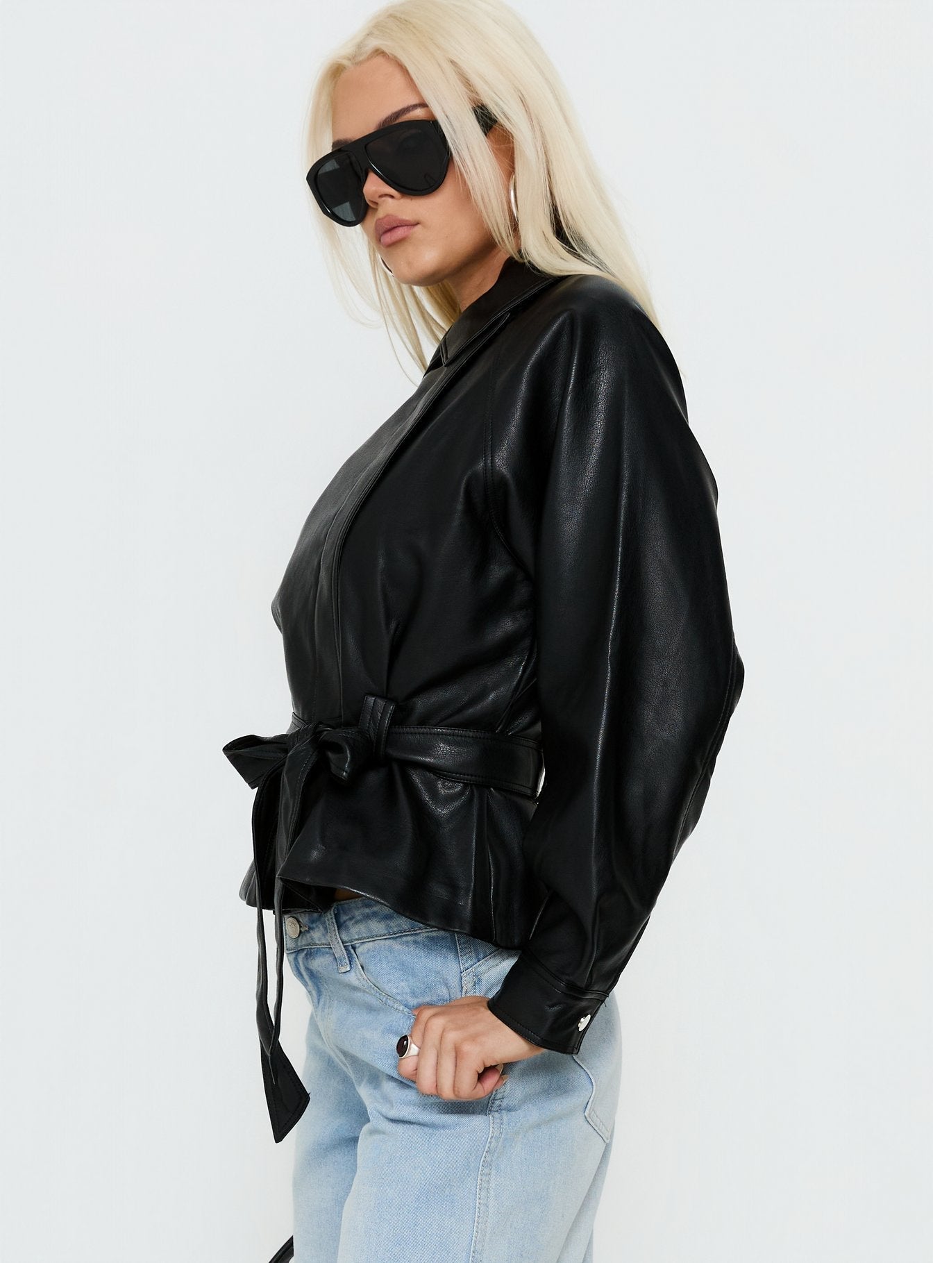 Authenticity Wrap Faux Leather Jacket Black
