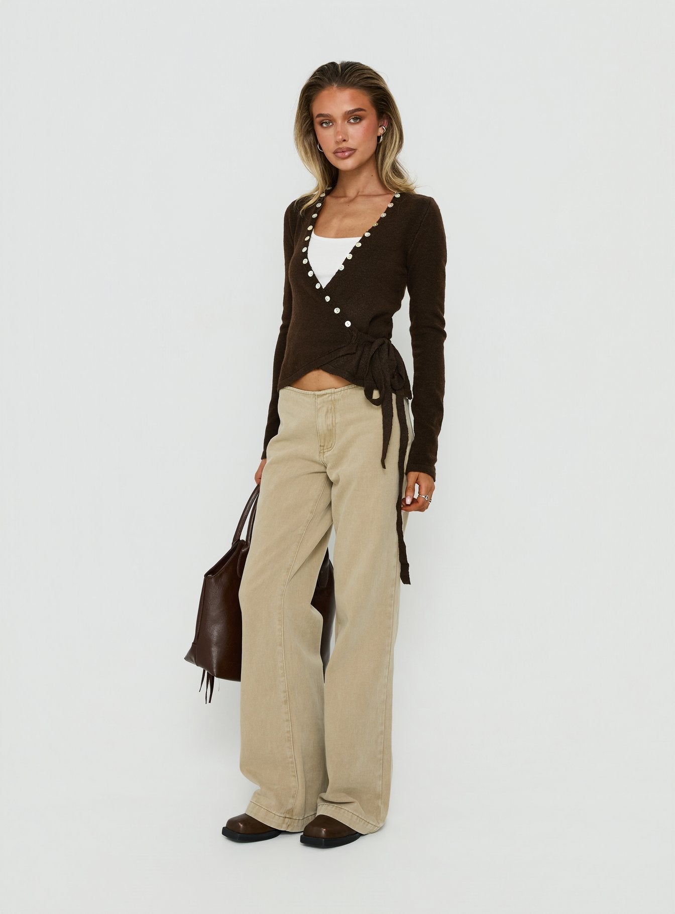 Buenos No Waist Low Rise Straight Leg Jeans Washed Khaki