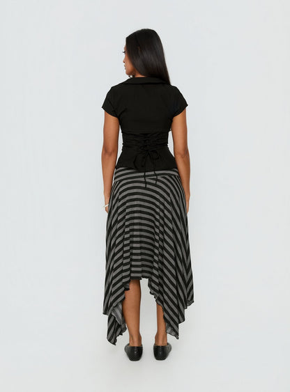 Alevia Asymmetrical Midi Skirt Black / Grey Stripe