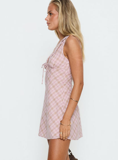 Adelena Collared Mini Dress Pink Check