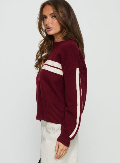 Catherin Crew Neck Knit Sweater Red / White