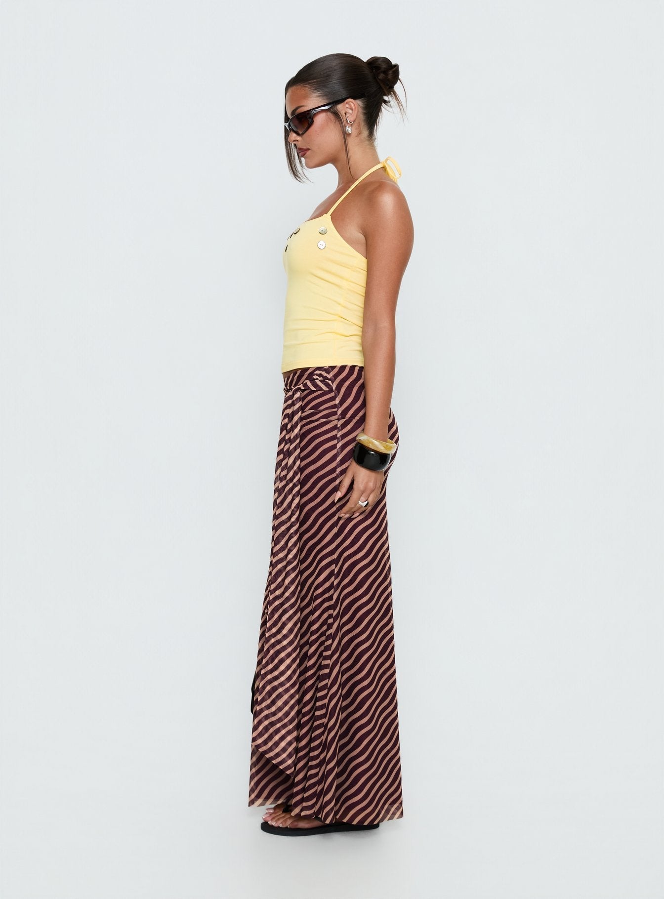 Caviar Tie Maxi Skirt Brown Stripe
