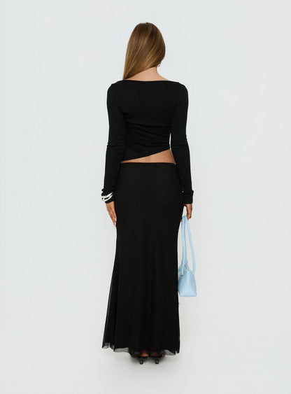 Caviar Tie Maxi Skirt Black