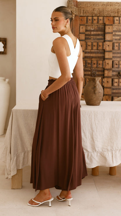 Aria Wide Leg Pants - Chocolate