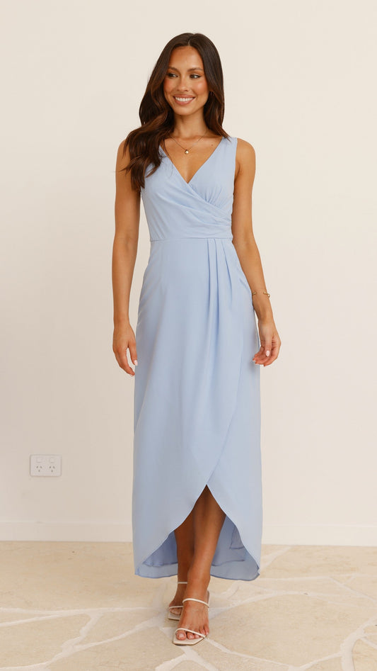 Pamela V Neck Maxi Dress - Blue